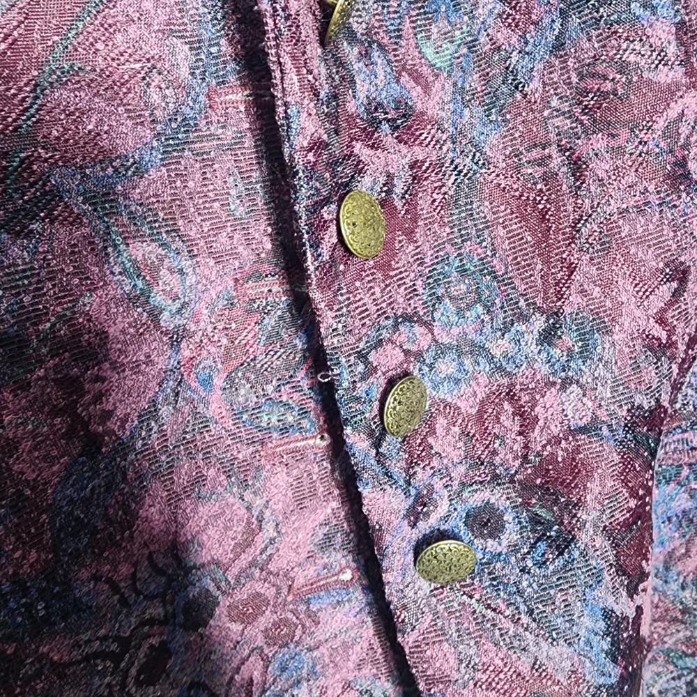 Liz‎ Claiborne Blazer 14 Purple Floral Tapestry Brass Button Vintage Jacket - Picture 8 of 9